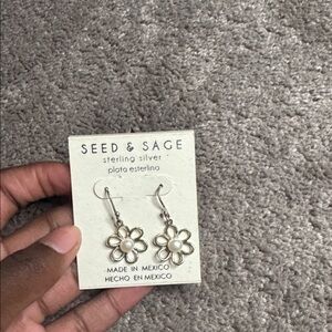 Seed & Sage Sterling Silver Faux Pearl Flower Dangle Earrings